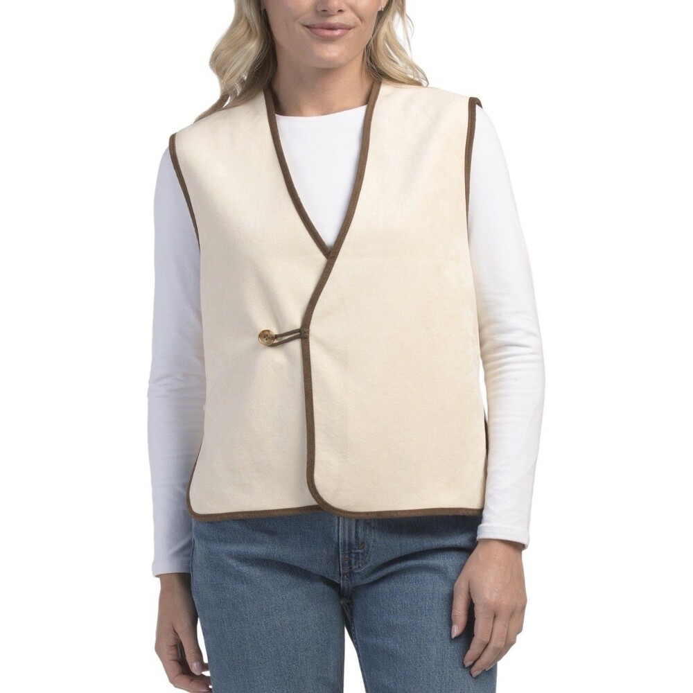 ANTHROPOLOGIE BAILEY/44 Women LARGE New Vest Open Front Fleece Toggle Reversible